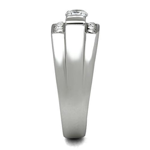 TK314 - High polished (no plating) Stainless Steel Ring with AAA Grade CZ  in Clear