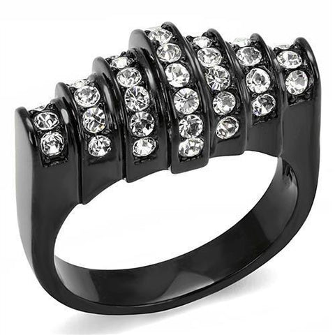 TK3167 - IP Black(Ion Plating) Stainless Steel Ring with Top Grade Crystal  in Clear