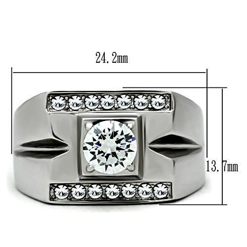 TK316 - High polished (no plating) Stainless Steel Ring with AAA Grade CZ  in Clear