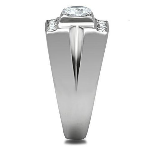 TK316 - High polished (no plating) Stainless Steel Ring with AAA Grade CZ  in Clear