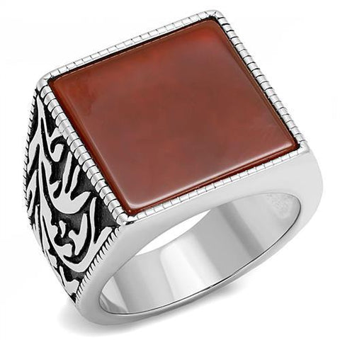 TK3189 - High polished (no plating) Stainless Steel Ring with Semi-Precious Agate in Siam