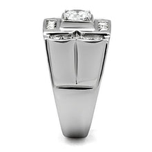 TK318 - High polished (no plating) Stainless Steel Ring with AAA Grade CZ  in Clear