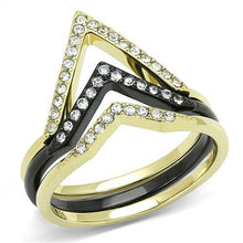 TK3202 - IP Gold+ IP Black (Ion Plating) Stainless Steel Ring with Top Grade Crystal  in Clear