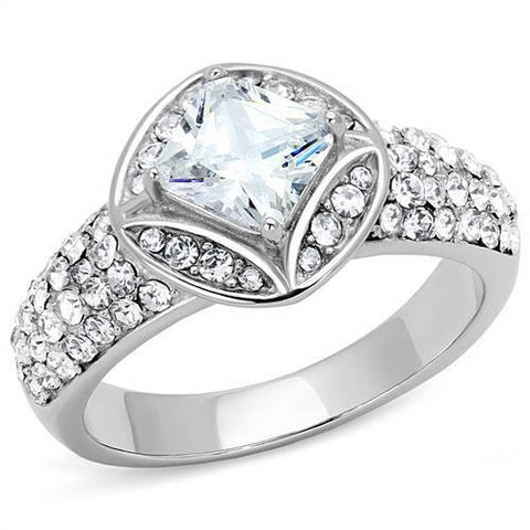 TK3206 - High polished (no plating) Stainless Steel Ring with AAA Grade CZ  in Clear