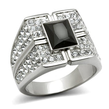 TK320 - High polished (no plating) Stainless Steel Ring with Synthetic Synthetic Glass in Jet