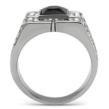 TK320 - High polished (no plating) Stainless Steel Ring with Synthetic Synthetic Glass in Jet