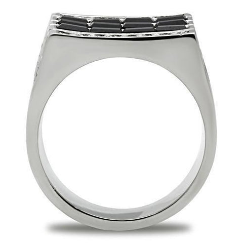 TK321 - High polished (no plating) Stainless Steel Ring with Top Grade Crystal  in Jet