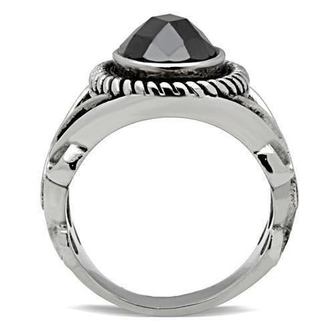 TK322 - High polished (no plating) Stainless Steel Ring with AAA Grade CZ  in Black Diamond