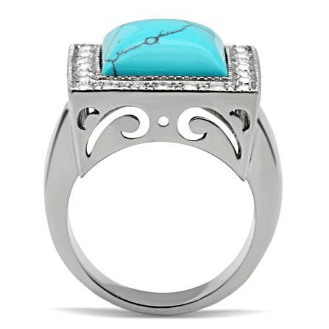 TK323 - High polished (no plating) Stainless Steel Ring with Synthetic Turquoise in Sea Blue