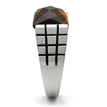 TK324 - High polished (no plating) Stainless Steel Ring with Semi-Precious Tiger Eye in Smoked Quartz