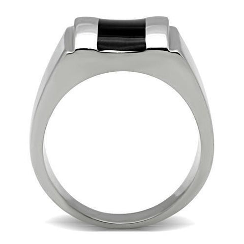 TK326 - High polished (no plating) Stainless Steel Ring with Epoxy  in Jet