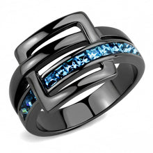 TK3451 - IP Light Black  (IP Gun) Stainless Steel Ring with Top Grade Crystal  in Sea Blue