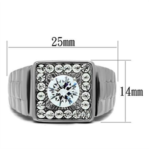 TK347 - High polished (no plating) Stainless Steel Ring with AAA Grade CZ  in Clear