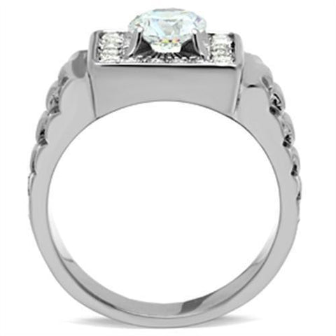 TK347 - High polished (no plating) Stainless Steel Ring with AAA Grade CZ  in Clear