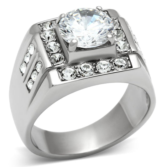 TK348 - High polished (no plating) Stainless Steel Ring with AAA Grade CZ  in Clear