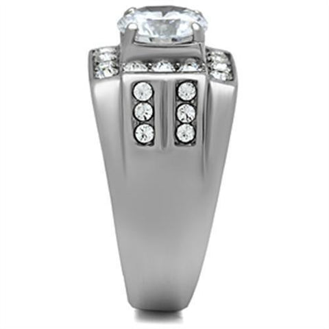 TK348 - High polished (no plating) Stainless Steel Ring with AAA Grade CZ  in Clear