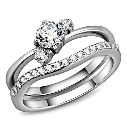 TK3507 - High polished (no plating) Stainless Steel Ring with AAA Grade CZ  in Clear