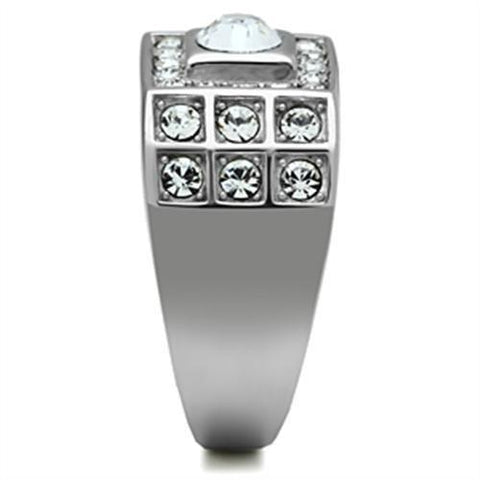 TK350 - High polished (no plating) Stainless Steel Ring with Top Grade Crystal  in Clear