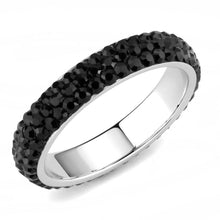 TK3534 - High polished (no plating) Stainless Steel Ring with Top Grade Crystal  in Jet