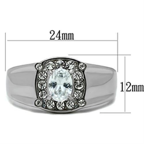 TK353 - High polished (no plating) Stainless Steel Ring with AAA Grade CZ  in Clear