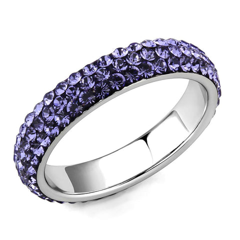 TK3540 - High polished (no plating) Stainless Steel Ring with Top Grade Crystal  in Tanzanite