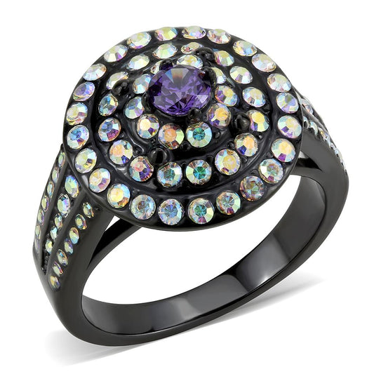 TK3580 - IP Black(Ion Plating) Stainless Steel Ring with Assorted  in Multi Color