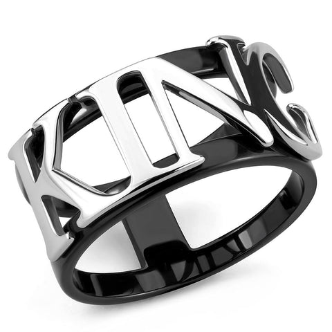 TK3583 - Two-Tone IP Black (Ion Plating) Stainless Steel Ring with No Stone