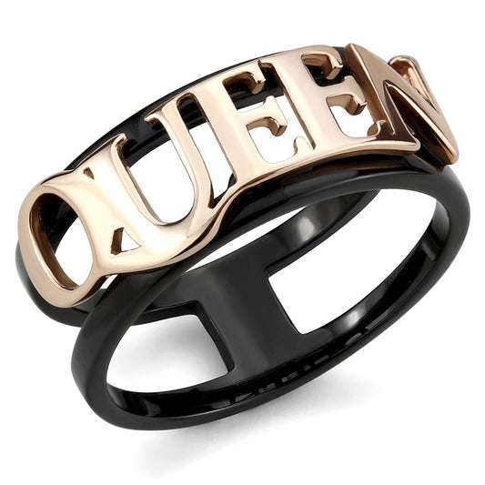 TK3584 - IP Rose Gold+ IP Black (Ion Plating) Stainless Steel Ring with No Stone