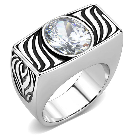 TK3620 - High polished (no plating) Stainless Steel Ring with AAA Grade CZ  in Clear