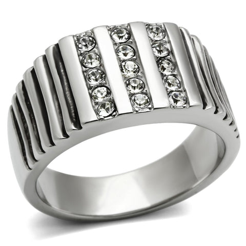 TK364 - High polished (no plating) Stainless Steel Ring with Top Grade Crystal  in Clear