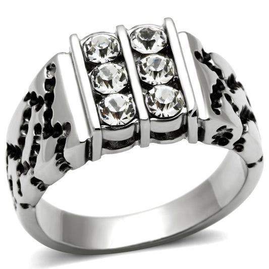 TK365 - High polished (no plating) Stainless Steel Ring with Top Grade Crystal  in Clear