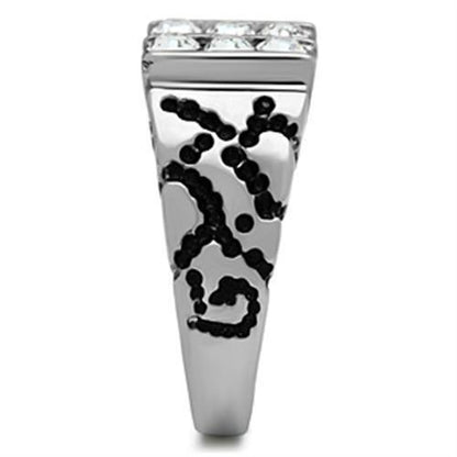 TK365 - High polished (no plating) Stainless Steel Ring with Top Grade Crystal  in Clear