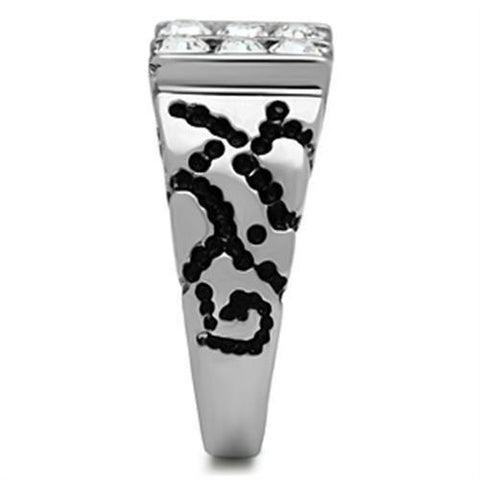 TK365 - High polished (no plating) Stainless Steel Ring with Top Grade Crystal  in Clear