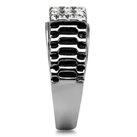 TK368 - High polished (no plating) Stainless Steel Ring with Top Grade Crystal  in Clear