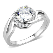 TK3701 - High polished (no plating) Stainless Steel Ring with AAA Grade CZ  in Clear