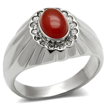 TK372 - High polished (no plating) Stainless Steel Ring with Semi-Precious Onyx in Siam