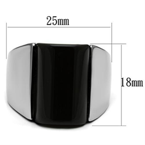 TK379 - High polished (no plating) Stainless Steel Ring with Semi-Precious Onyx in Jet