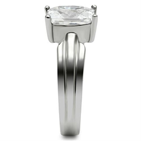 TK391 - High polished (no plating) Stainless Steel Ring with AAA Grade CZ  in Clear