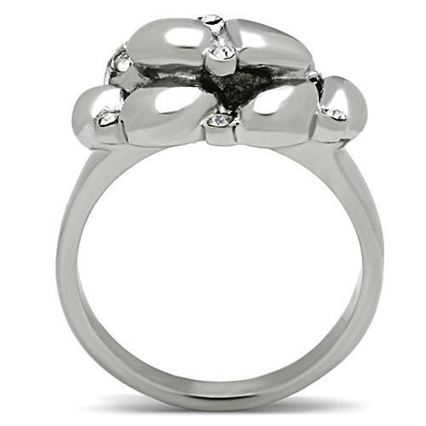 TK476 - High polished (no plating) Stainless Steel Ring with Top Grade Crystal  in Clear