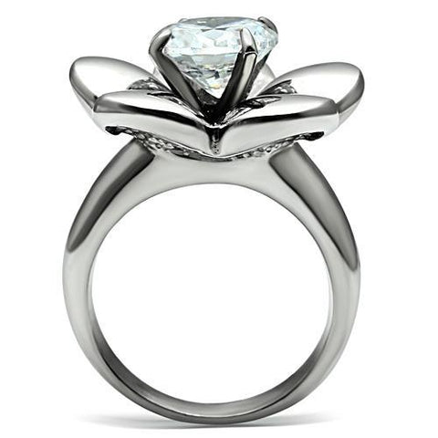 TK477 - High polished (no plating) Stainless Steel Ring with AAA Grade CZ  in Clear