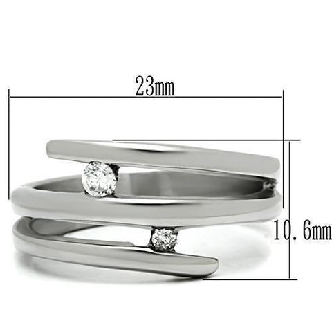 TK478 - High polished (no plating) Stainless Steel Ring with AAA Grade CZ  in Clear