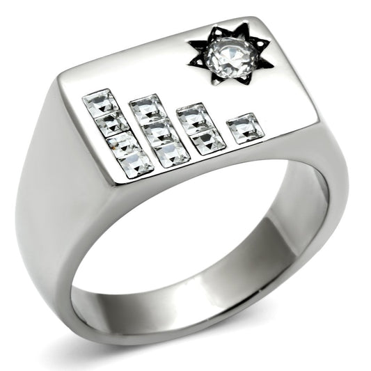 TK481 - High polished (no plating) Stainless Steel Ring with AAA Grade CZ  in Clear