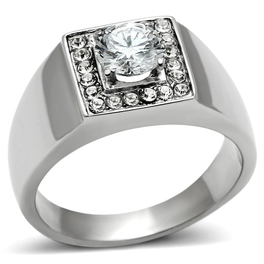 TK483 - High polished (no plating) Stainless Steel Ring with AAA Grade CZ  in Clear