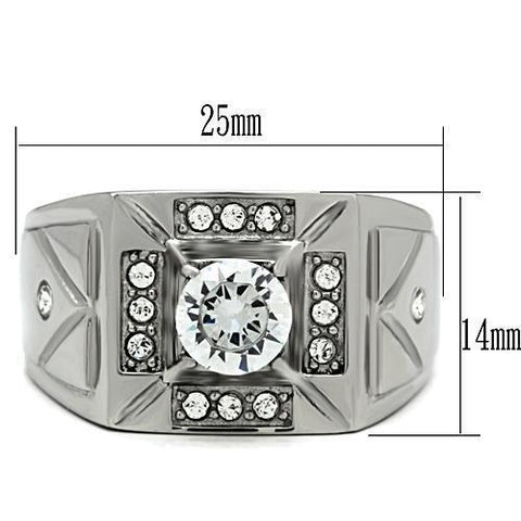 TK486 - High polished (no plating) Stainless Steel Ring with AAA Grade CZ  in Clear