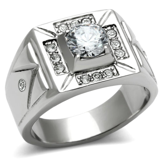 TK486 - High polished (no plating) Stainless Steel Ring with AAA Grade CZ  in Clear