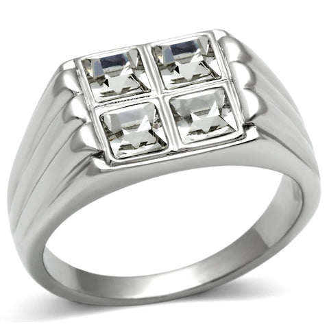 TK488 - High polished (no plating) Stainless Steel Ring with Top Grade Crystal  in Clear