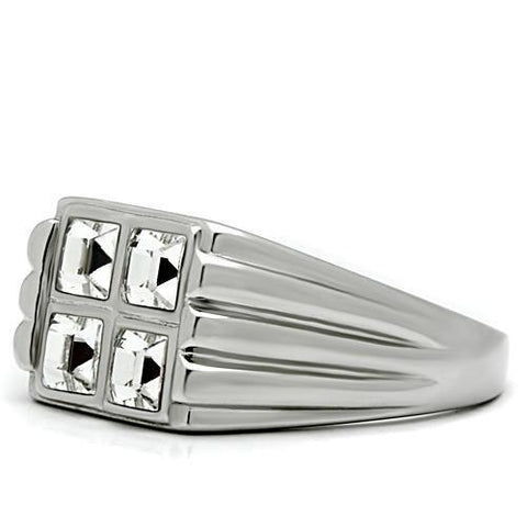 TK488 - High polished (no plating) Stainless Steel Ring with Top Grade Crystal  in Clear