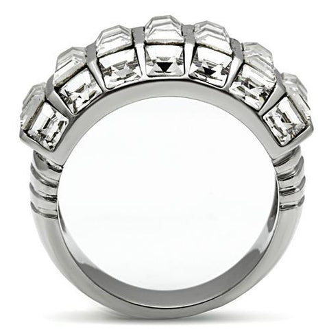 TK490 - High polished (no plating) Stainless Steel Ring with Top Grade Crystal  in Clear