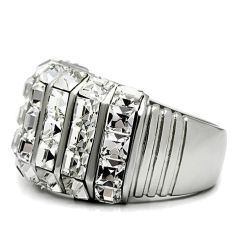 TK490 - High polished (no plating) Stainless Steel Ring with Top Grade Crystal  in Clear