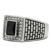 TK494 - High polished (no plating) Stainless Steel Ring with AAA Grade CZ  in Jet